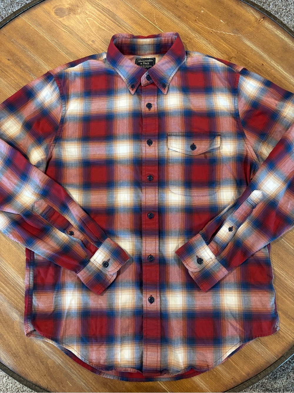 Abercrombie & Fitch Men's Red Plaid Button Down Shirt - Large
